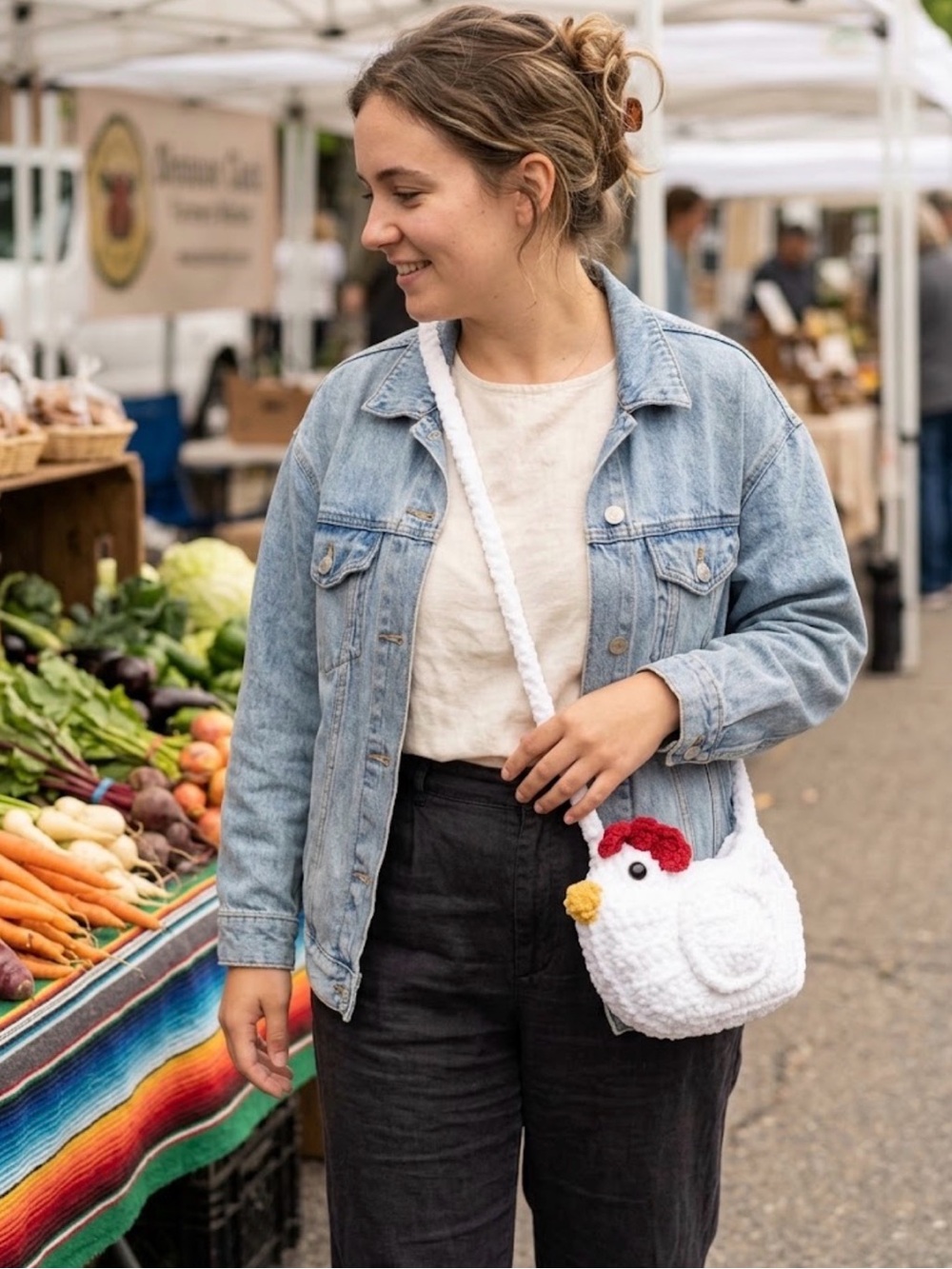 Crochet Whitw Chicken Crossbody Bag